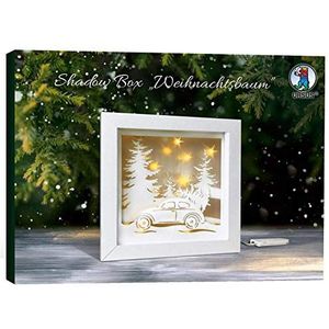 URSUS 21510002F Shadow Boxes kerstboom, ca. 19 x 19 x 4 cm, knutselset met 3 vellen knutselkarton, 3D-ster-effectfolie, led-micro-lichtsnoer, plakband, inclusief knutselhandleiding, wit