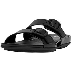 Fitflop Dames Gracie rubberen gesp twee-bar lederen slippers sandaal, Zwart, 42 EU