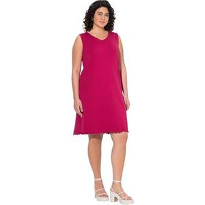 Ulla Popken Damesjurk, A-lijn, jersey, V-hals, mouwloze jurk, Donkere framboos, 46-48