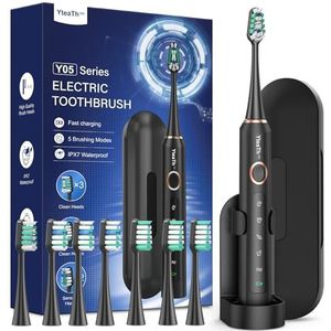 Elektrische tandenborstel, sonische tandenborstel voor volwassenen en kinderen, elektrische tandenborstel met 8 borstelkoppen en 5 modi. 90 dagen batterijduur, 2 minuten Smart Timer, reisetui