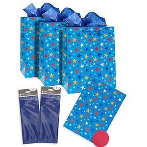 Blue Star-bundel - 3 verpakte wrap, 3 grote zakken - geschenkzak multipack voor hem