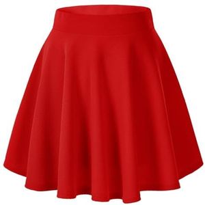Women's Basic Versatile Stretchy Flared Casual Mini Skater Skirt (Large, Red)