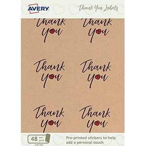 Avery ATY01 40 mm voorgedrukt bedankt rond stickerlabel - bruin kraftpapier (Pack van 48)