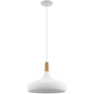 EGLO Sabinar hanglamp, pendellamp van staal en hout, plafondlamp hangend in geborsteld wit, bruin, E27 fitting, Ø 40 cm, FSC gecertificeerd