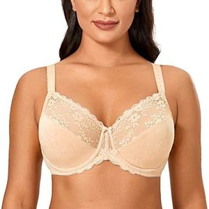 DELIMIRA Minimizer Beha zonder vulling, grote maten, volledige cups met kant, beige, 80C