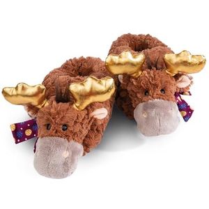 Pantoffels eland Thure maat 34-37 (M) bruin - Duurzame warme knuffelpantoffels voor jongens en meisjes - dierenschoenen met antislipzolen - pantoffels