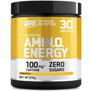 Optimum Nutrition Amino Energy Pre Workout Powder, energiedrank met aminozuren, BCAA, L-Glutamine en L-Leucine, voedingssupplement met vitamine C en cafeÃ¯ne, ananassmaak, 30 porties, 270 g