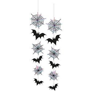 Folat 67988 spinnen vleermuizen 2 stuks hangdecoratie Happy Set hangers, decoratieve accessoires voor muur, kamer, tuin, horrorsfeer, beste Halloween-feestvoorkeuren decoratie, zwart, 70 cm
