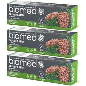 Biomed Gum Health 98% natuurlijke tandpasta/gom kracht en bescherming/essentiële salie, Eucalyptus, rozemarijn, Ceder, Vegan, SLES-gratis 100 g (pak van drie)