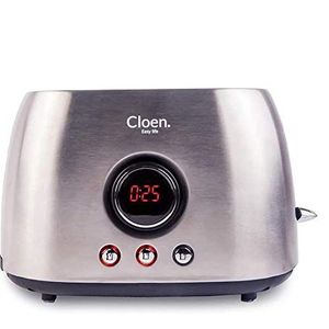 CLOEN Easy Toaster | Broodrooster | Digitale timer | 2 brede sleuven | 800 W | 3 functies | Broodklemmen | Uitneembare plank voor kruimels | 1014010101
