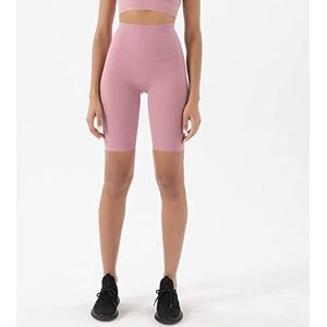 EULLA Dubbelzijdige korte legging voor dames, polijstende fitnessbroek, hoge taille, perzik, heupen, vijfdelig, nauwe yoga, sport, shorts, yogabroek, roze, L