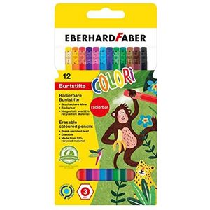 Eberhard Faber 514817 - Colori uitwisbare kleurpotloden, zeshoekige vorm, in 12 kleuren, in kartonnen etui, om te schilderen, illustreren en tekenen