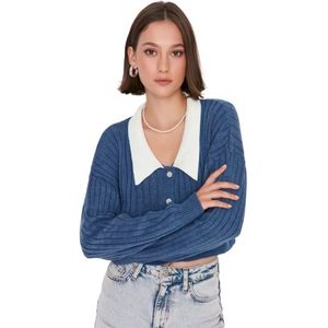 Trendyol Dames Dames Getailleerde Standaard Peter Pan Kraag Knitwear Vest Trui, Indigo, M, Indigo, M