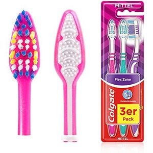 Colgate Flex Zone Tandenborstel, medium, 3 stuks, handtandenborstel voor zachte tandreiniging