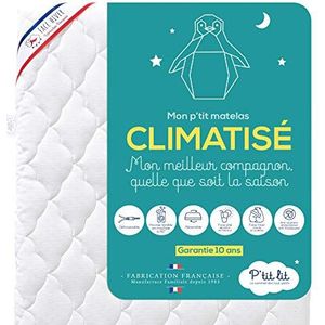 P'TIT LIT - Kinder- en babymatras met airconditioning - 70x140 cm - 1 kant koel zomer/ 1 zijde gevoerd voor winter - antimijt - verwijderbaar - Oeko Tex® - gemaakt in Frankrijk, wit