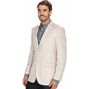Perry Ellis Men's Linen-Blend Suit Jacket, Breathable Single Breasted Blazer, Regular Fit, with Chest Pocket (Sizes 36-54), 46, Natural Linen Herringbone