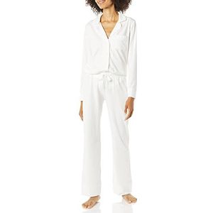Amazon Essentials Dames katoenen modaal shirt met lange mouwen en lange broek pyjamaset (verkrijgbaar in grote maten), wit, XXL