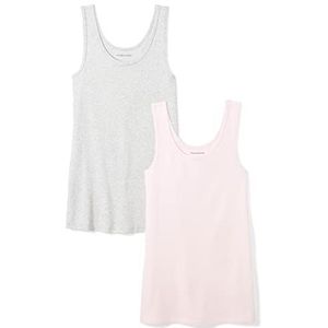 Amazon Essentials Women's Tanktop met slanke pasvorm, Pack of 2, Lichtgrijs/Lichtroze, M