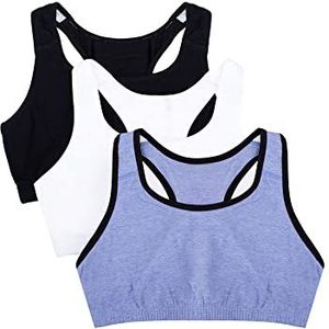 Fruit of the Loom Women's Built-Up Sports Bra 3 Pack, Blue gem White/Black hue