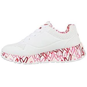 Skechers Uno Lite Mooie Luv meisjes Sneaker, Witte Synthetische Rode Roze Trim, 35 EU