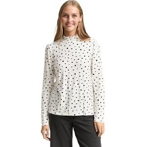 TOM TAILOR Denim T-shirt met lange mouwen voor dames, 39002 - Small Offwhite Black Dot Print, XL