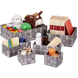 Relaxdays opbergmand - 6 stuks - manden set - opbergmandje - opbergbox - badkamermand - grijs