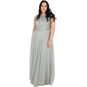 Maya Deluxe Maxi-jurk voor dames, bruidsmeisje, halterjurk, pailletten, versierd, eindexamenfeest, bruiloft, Groene Lelie, 32