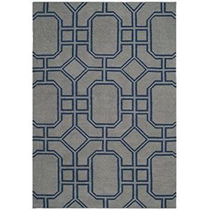 Safavieh Dhurrie tapijt, DHU860, vlak geweven woll modern 91 x 152 cm grijs/donkerblauw.