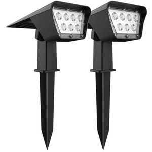 2 stuks 2-in-1 zonnestraler voor insteken of bevestigen, rechthoekig, krachtig, dimbaar, witte LED, hoogte 31,5 cm