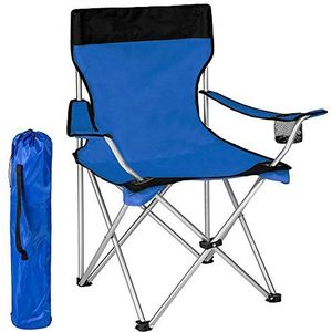 BAKAJI Klapstoel voor camping, strand, vissen, outdoor, staal en polyester, met vak voor dranken en smartphone (blauw)