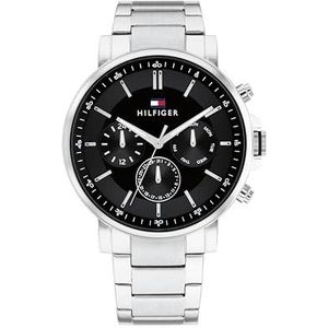 Tommy Hilfiger Analoog multifunctioneel kwartshorloge voor heren, lederen band of roestvrijstalen armband, Zwart, armband