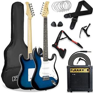 3rd Avenue XF 4/4 formaat elektrische gitaar, ultieme kit met 10W versterker, kabel, statief, gigbag, gitaarband, reservesnaren, plectrums, capo - blauw