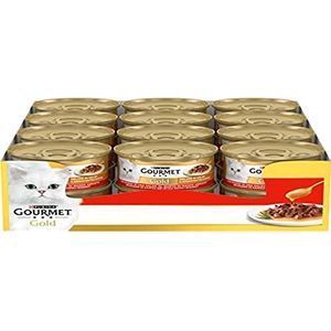 Purina Gourmet Gold lekkernijen in saus natvoer voor katten met rundvlees, 24 blikjes à 85 g