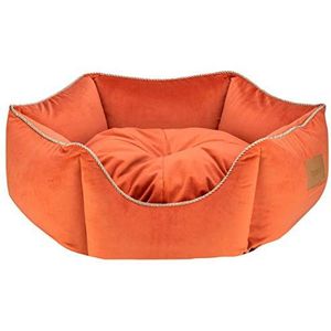 MOOI Crown hondenbed van knuffelige fluwelen stof, vulling van huidvriendelijke 100% polyester watten en bolletjes, wasmachinebestendig op 30 graden C, verkrijgbaar in 3 maten, oranje 50 x 53 x 18 cm