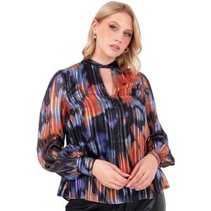Lovedrobe Damesblouse met lange mouwen, chiffon, top, twist, hals, keyhole detail, abstracte print, gelinieerd, smart casual kantoorkleding, multi 52, Meerkleurig, 50 NL