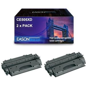EBL HP Compatible Laserjet P2055 Black Toner Cartridge CE505X Dual Pack ook voor Canon 719H, Page Yield 2 x 6,500