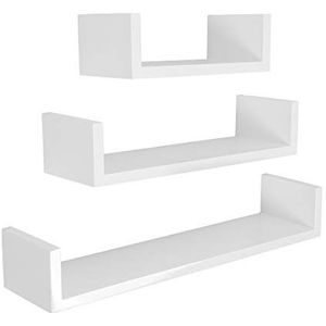 Meerveil Wandplank, 3-delige set, U-vorm, hangplank, boekenplank, 30/45/60 cm, decoratief creatief voor slaapkamer, woonkamer, keuken, hal, wit