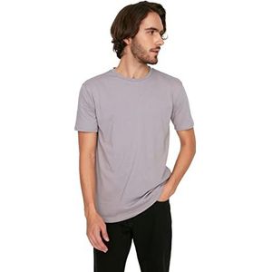 Trendyol Heren grijze mannelijke basic reguliere pasvorm ronde kraag korte mouwen T-shirt, grijs, extra large