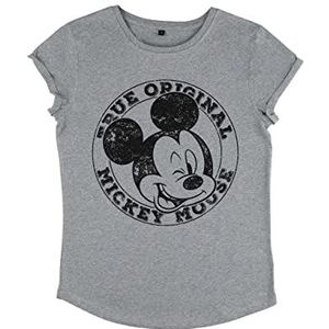 Disney Classics Women's Classic-Original Mickey Organic Rolling Sleeve T-shirt, Melange Grey, M, grijs (melange grey), M