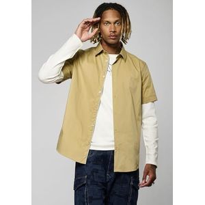 Kaporal, Herenhemd, getailleerde pasvorm, korte mouwen, overhemdkraag, model KOURA, kleur beige, maat M, Beige, M