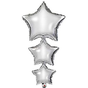 Procos 92447 - folieballon sterren, grootte 96 cm, zilver, helium, ballon, verjaardag, decoratie, cadeau