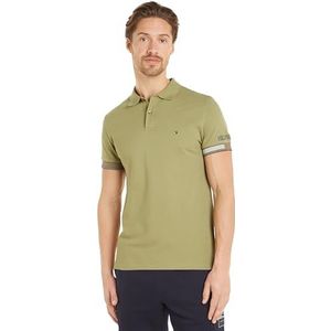 Tommy Hilfiger Heren vlag manchet slanke polo S/S polo's, groen, XL, FADED OLIVE, XL