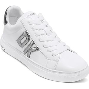 DKNY Abeni-Lace Up Sneakers voor dames, Wit En Nikkel, 42.5 EU