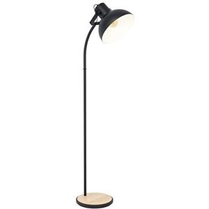 EGLO Staande lamp Lubenham, 1-lichts vintage staande lamp in industrieel design, retro staande lamp van staal en hout, kleur: zwart, bruin, fitting: E