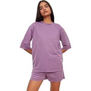 Trendyol Purple Bike Collar Oversize gebreide pyjama's, complete set voor dames, Paars., XL