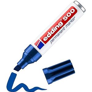 edding 500 permanent marker - blauw - 1 stift - beitelpunt 2-7 mm - watervast, sneldrogend - wrijfvast - voor karton, kunststof, hout, metaal, glas