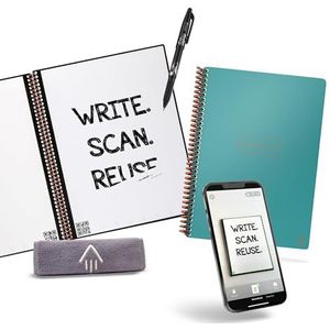 Rocketbook Core Letter Notitieboekje, A4, herbruikbaar, blauwgroen, gestippeld rasterpatroon, inclusief Pilot Frixion-pen en microvezeldoek