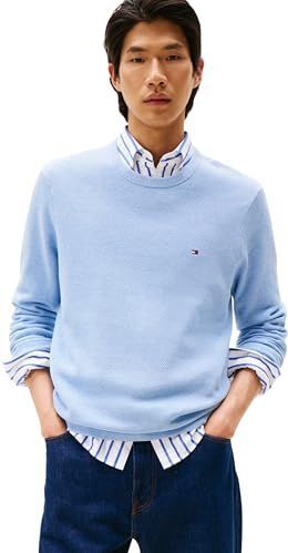 Tommy Hilfiger Heren Essential Structure Crew Neck MW0MW36347 Pullover Sweater, Blauw, S, Blauw (Vessel Blue Heather), S