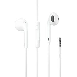 In-ear hoofdtelefoon, hoofdtelefoon met kabel met microfoon en volumeregelaar, geschikt voor de meeste 3,5 mm apparaten, plug and play, wit