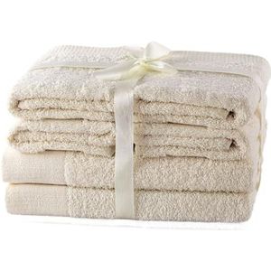 AmeliaHome Handdoekenset Ecru 4 handdoeken 50x100 cm en 2 douchehanddoeken 70x140 cm 100% katoen kwaliteit absorberend crème Amari